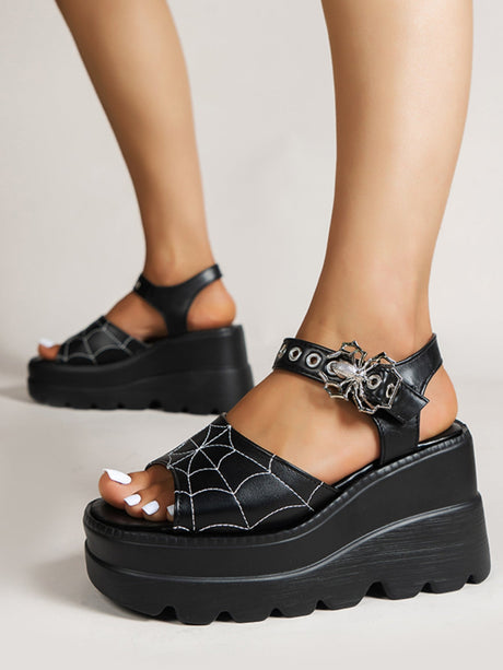 Liber Summer women's shoes spider web ladies wedge heel thick-soled sandals