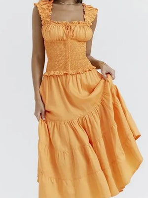 Liber Summer Women Crimp Solid Color Solid Color Basic Short Dress