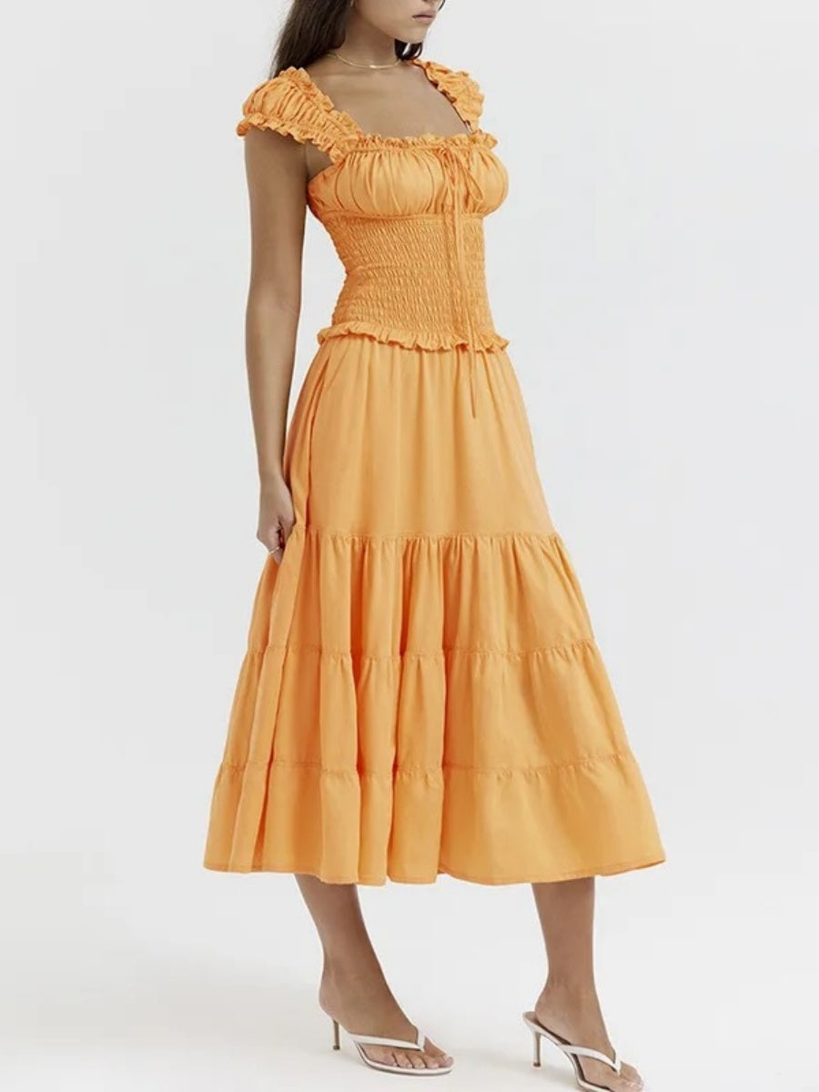 Liber Summer Women Crimp Solid Color Solid Color Basic Short Dress