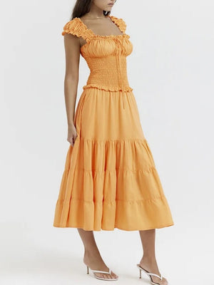 Liber Summer Women Crimp Solid Color Solid Color Basic Short Dress