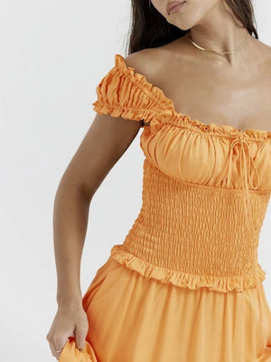 Liber Summer Women Crimp Solid Color Solid Color Basic Short Dress
