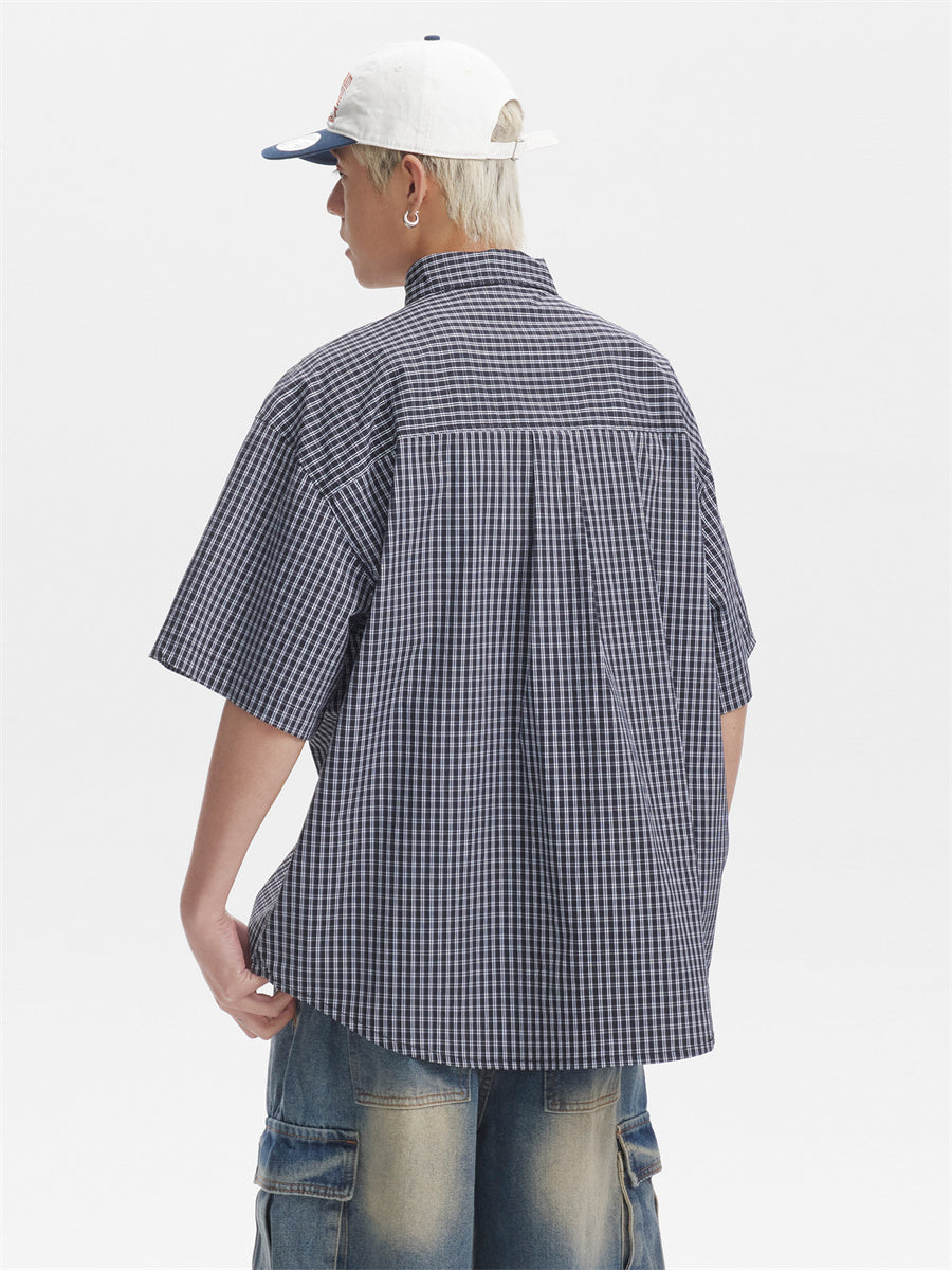 Liber SS Men's Plaid Embroidered Smock Shirt