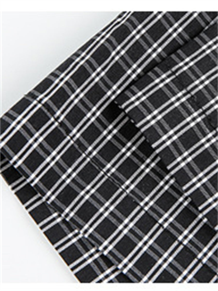 Liber SS Men's Plaid Embroidered Smock Shirt