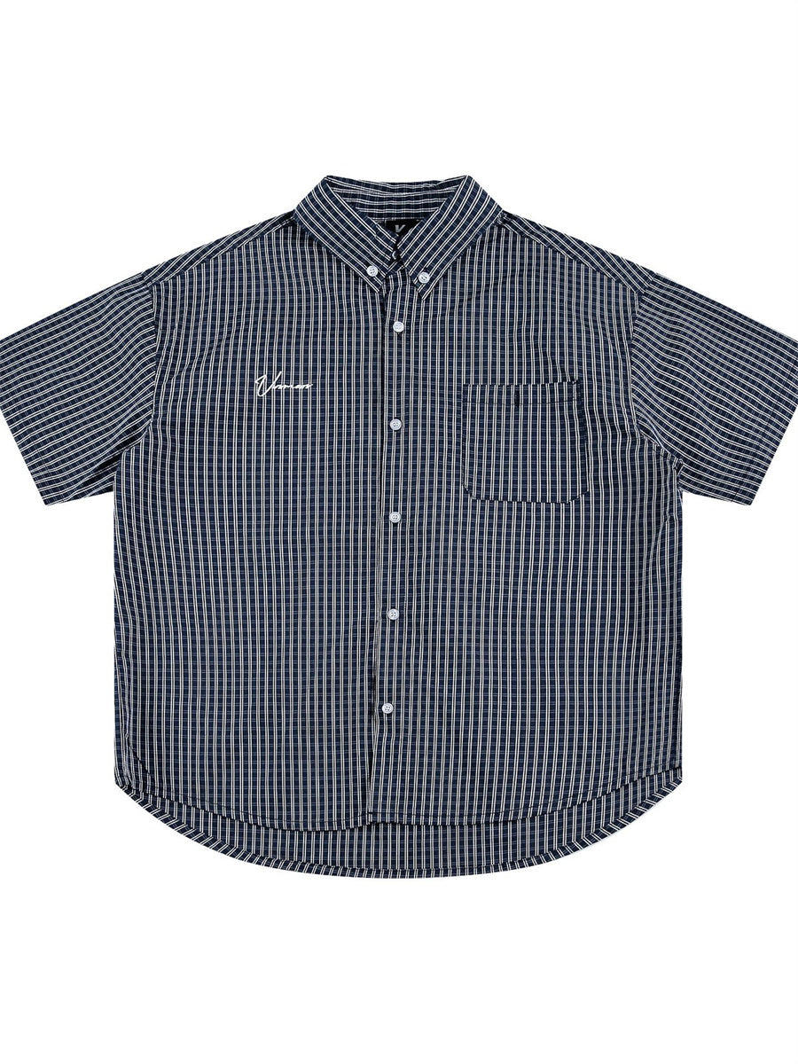 Liber SS Men's Plaid Embroidered Smock Shirt
