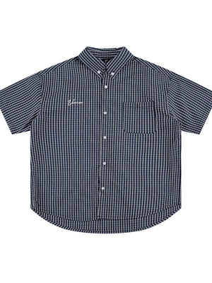 Liber SS Men's Plaid Embroidered Smock Shirt