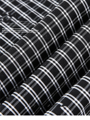 Liber SS Men's Plaid Embroidered Smock Shirt