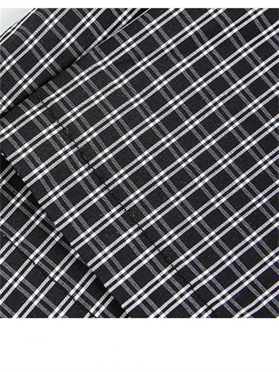 Liber SS Men's Plaid Embroidered Smock Shirt