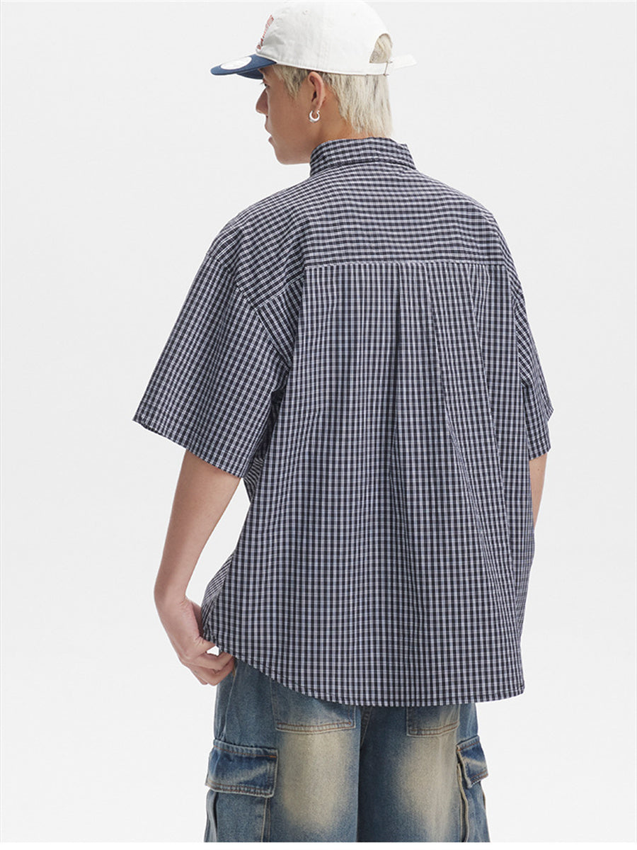 Liber SS Men's Plaid Embroidered Smock Shirt