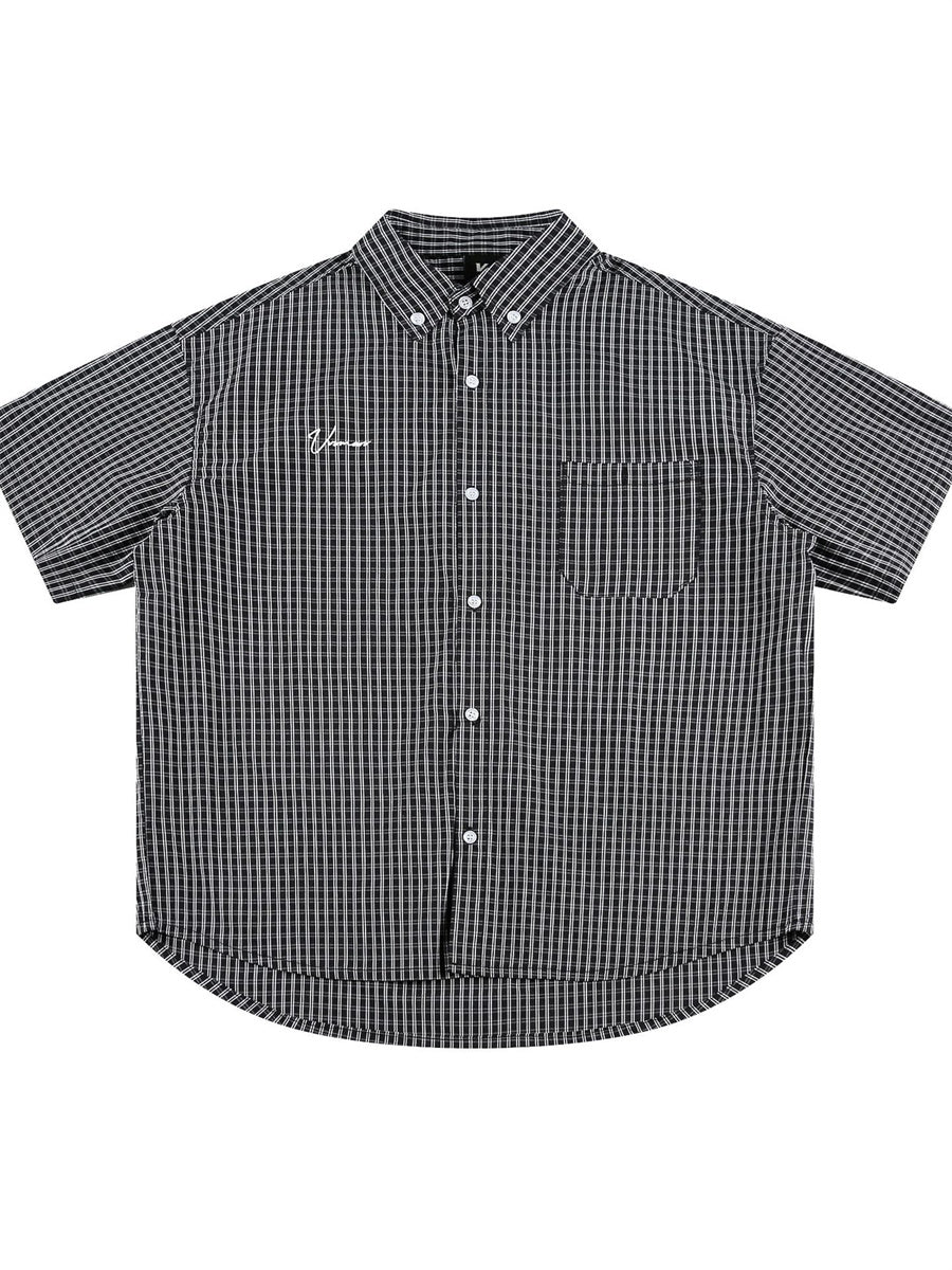 Liber SS Men's Plaid Embroidered Smock Shirt