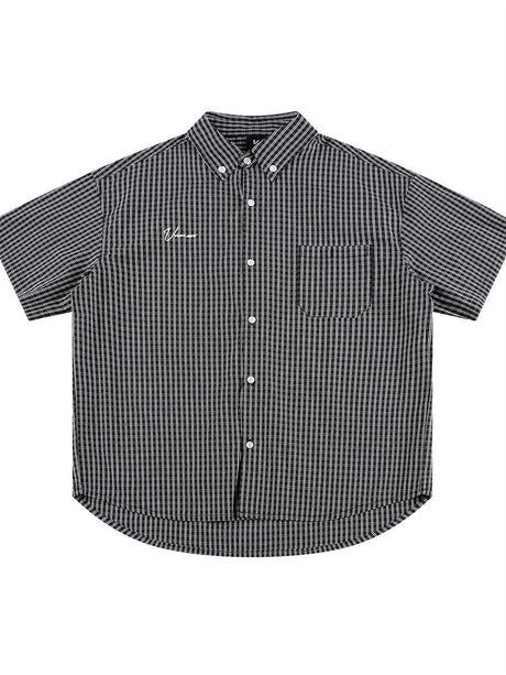 Liber SS Men's Plaid Embroidered Smock Shirt