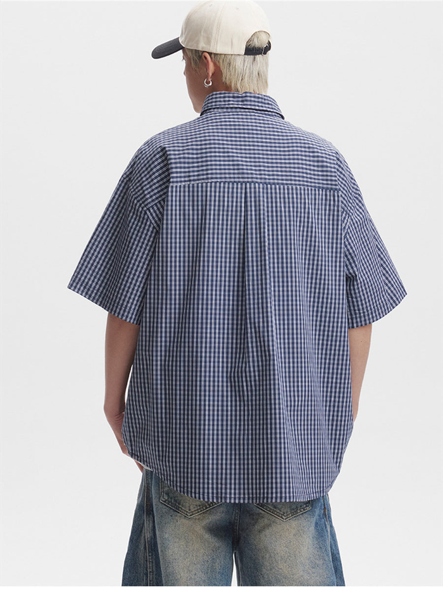 Liber SS Men's Plaid Embroidered Smock Shirt