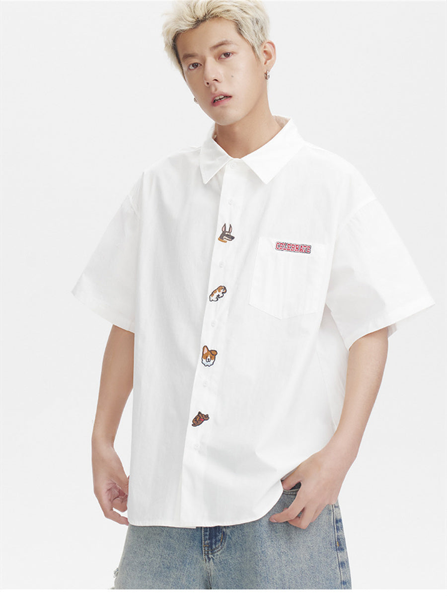 Liber SS Men's Animal Embroidered Cover-up Shirt