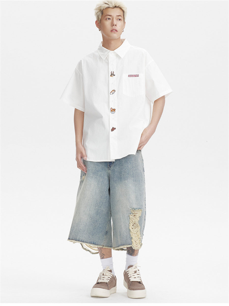 Liber SS Men's Animal Embroidered Cover-up Shirt