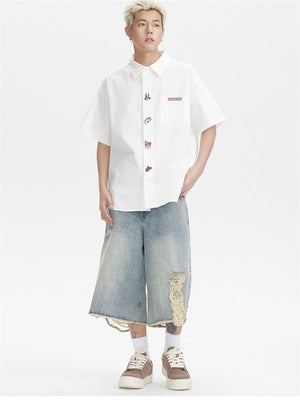 Liber SS Men's Animal Embroidered Cover-up Shirt