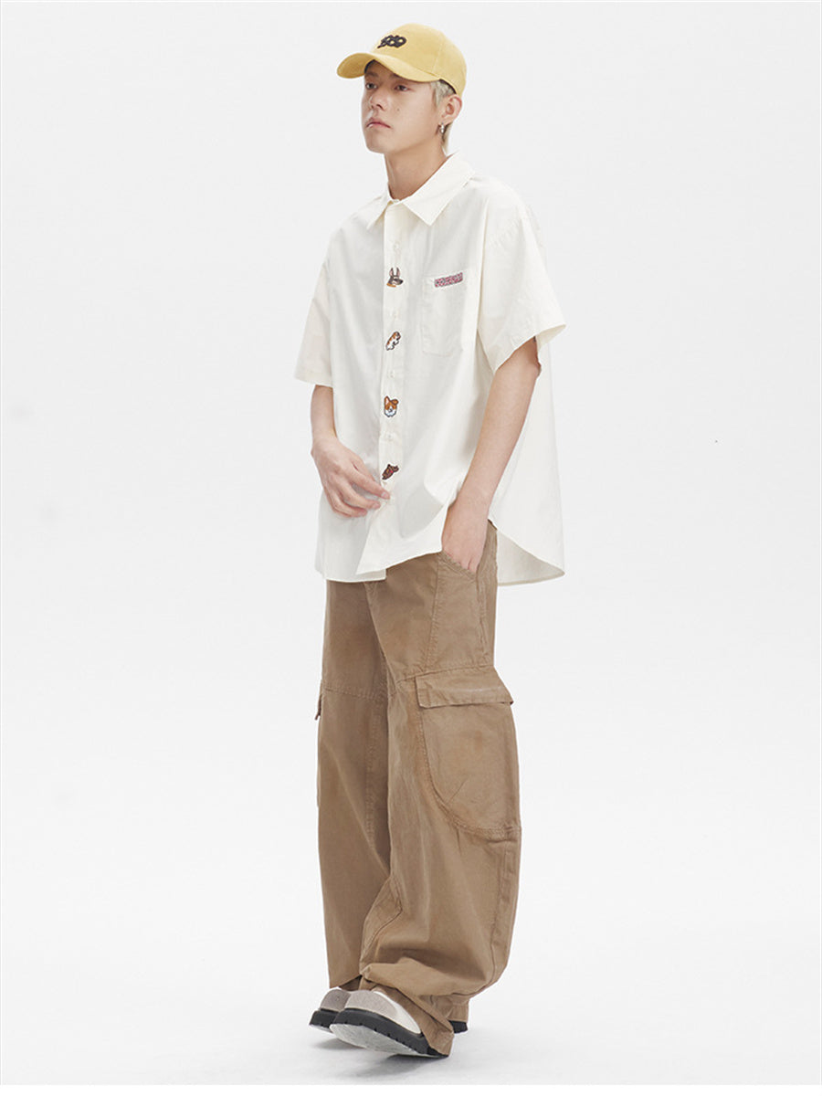 Liber SS Men's Animal Embroidered Cover-up Shirt