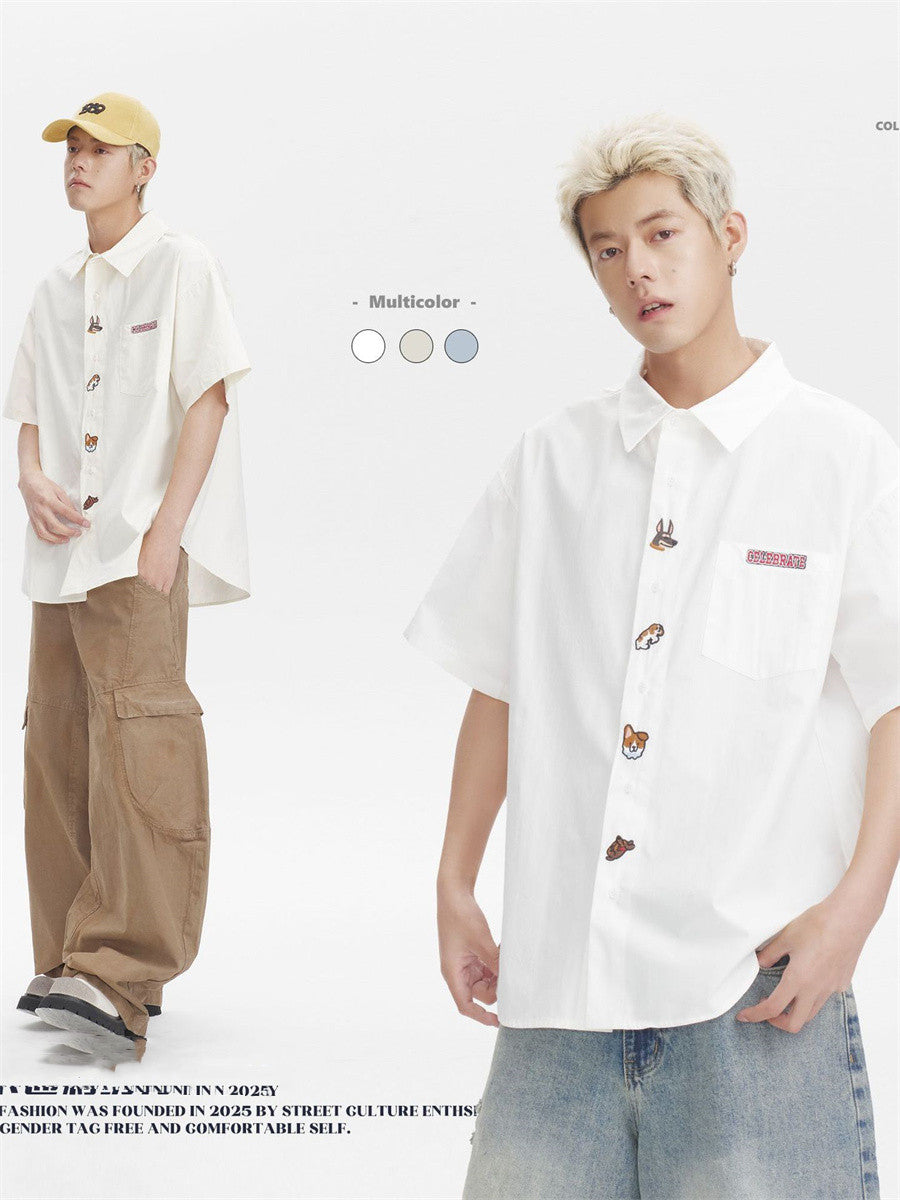 Liber SS Men's Animal Embroidered Cover-up Shirt