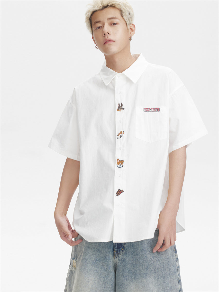 Liber SS Men's Animal Embroidered Cover-up Shirt