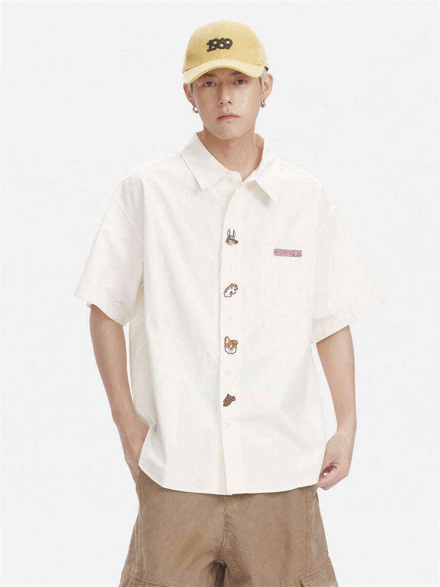Liber SS Men's Animal Embroidered Cover-up Shirt