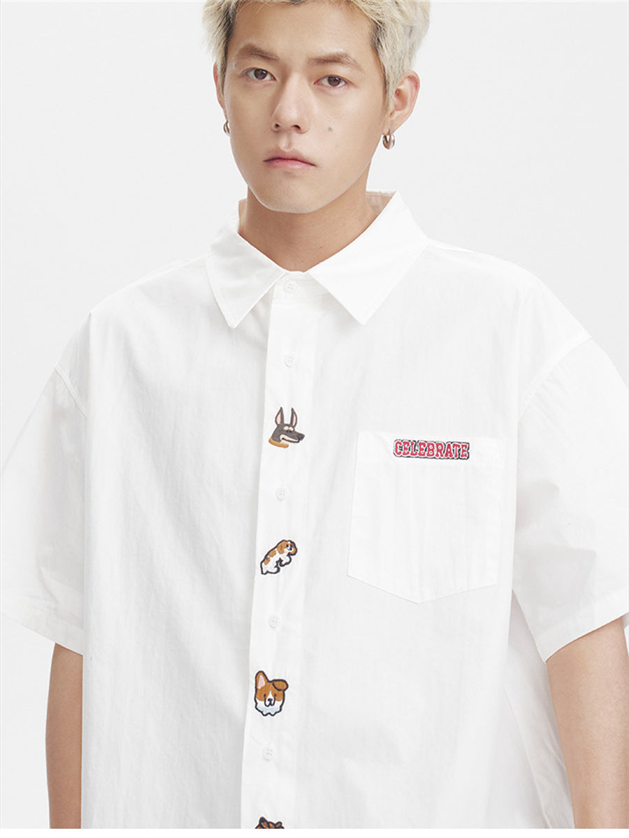 Liber SS Men's Animal Embroidered Cover-up Shirt