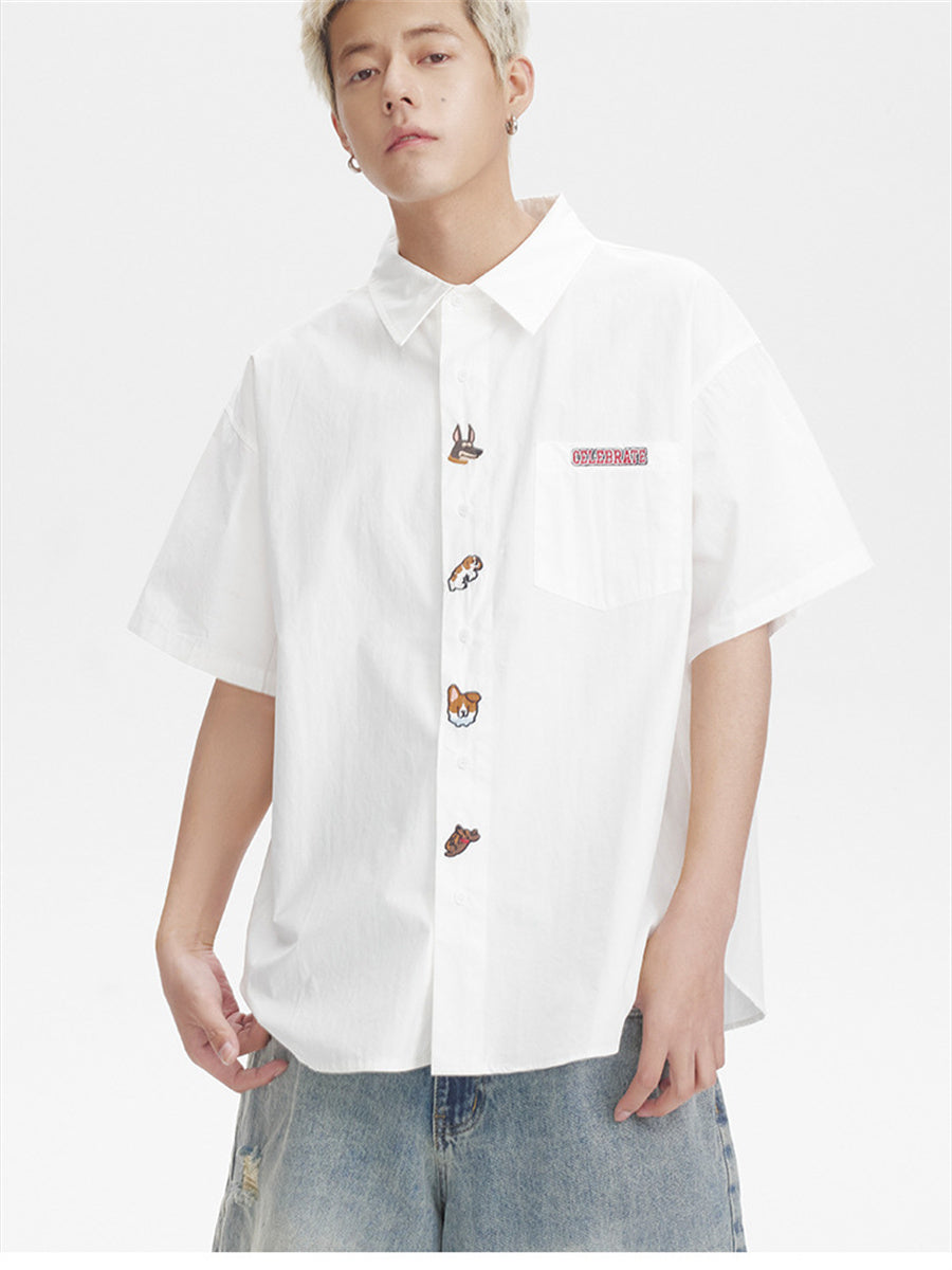 Liber SS Men's Animal Embroidered Cover-up Shirt