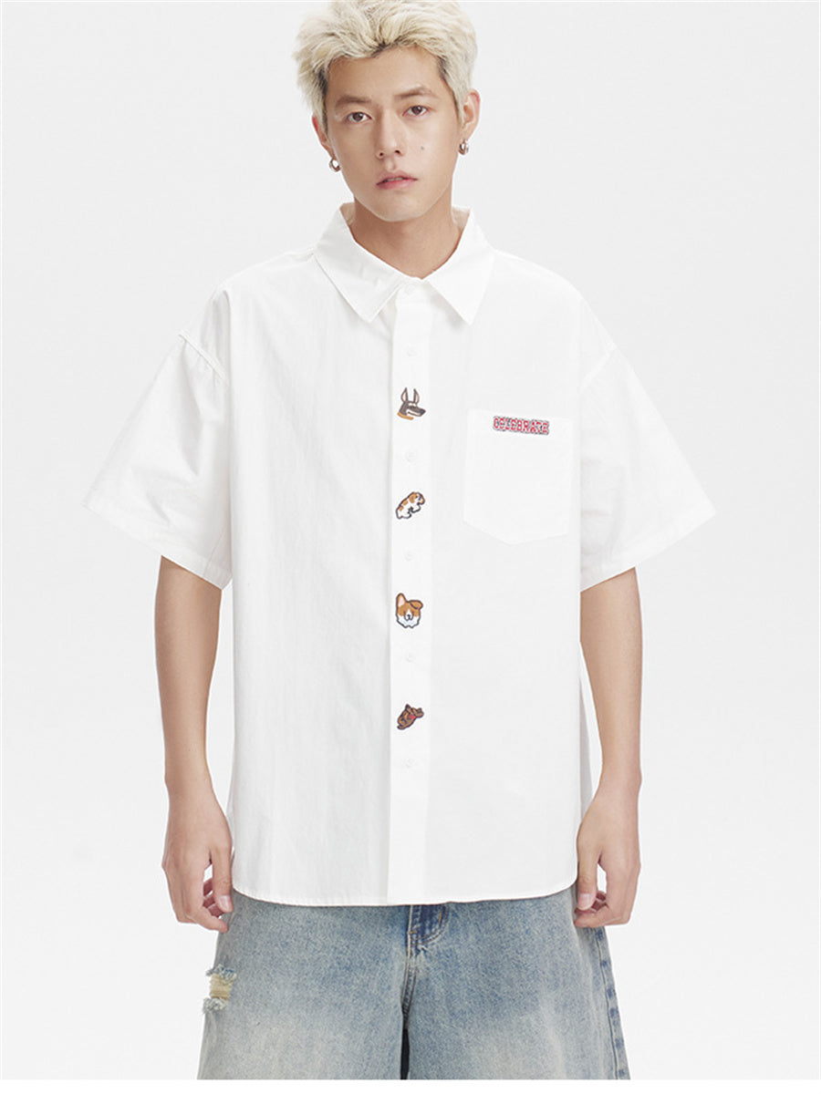 Liber SS Men's Animal Embroidered Cover-up Shirt