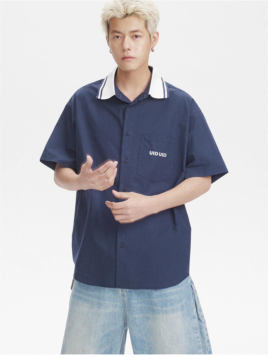 Liber SS Men's Lettering Embroidered Smock Shirt