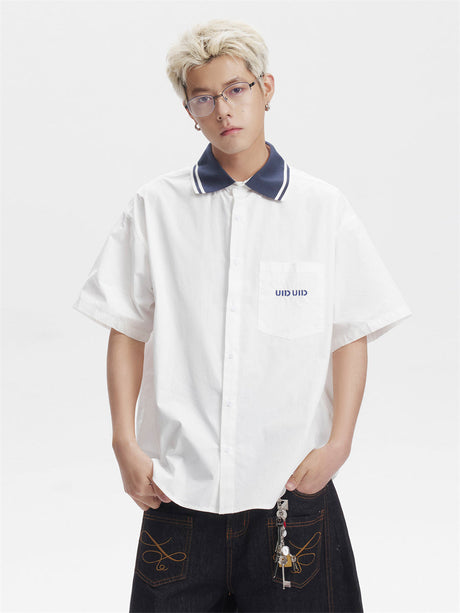 Liber SS Men's Lettering Embroidered Smock Shirt