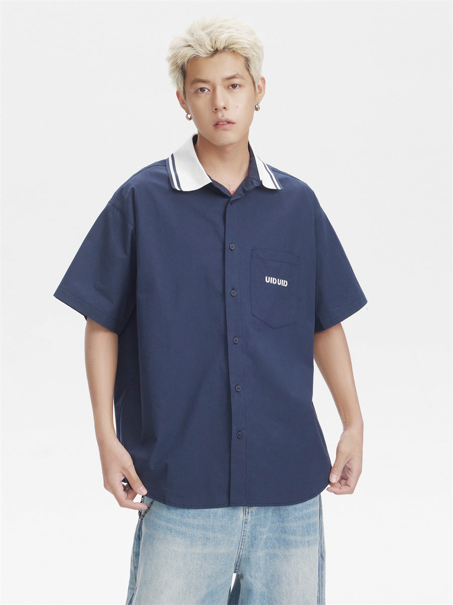 Liber SS Men's Lettering Embroidered Smock Shirt