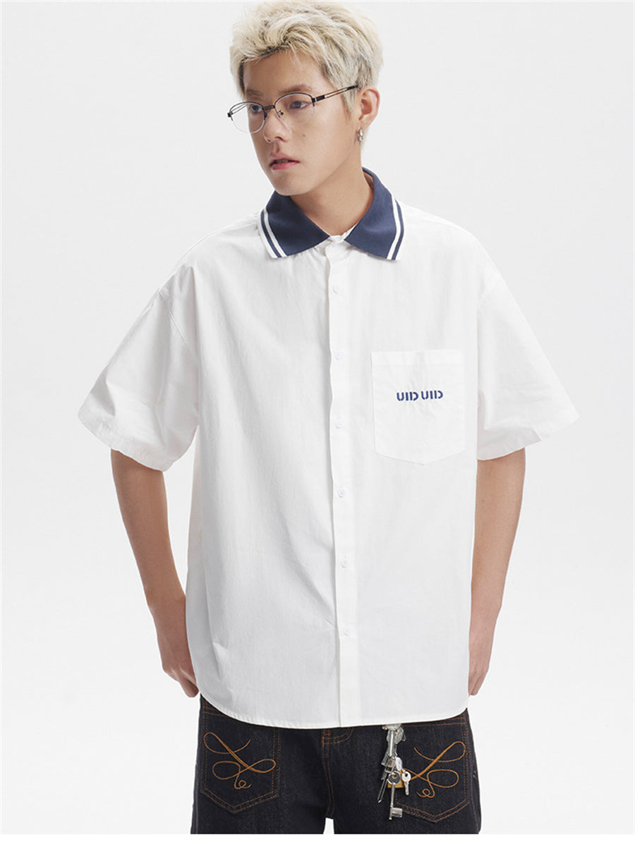 Liber SS Men's Lettering Embroidered Smock Shirt