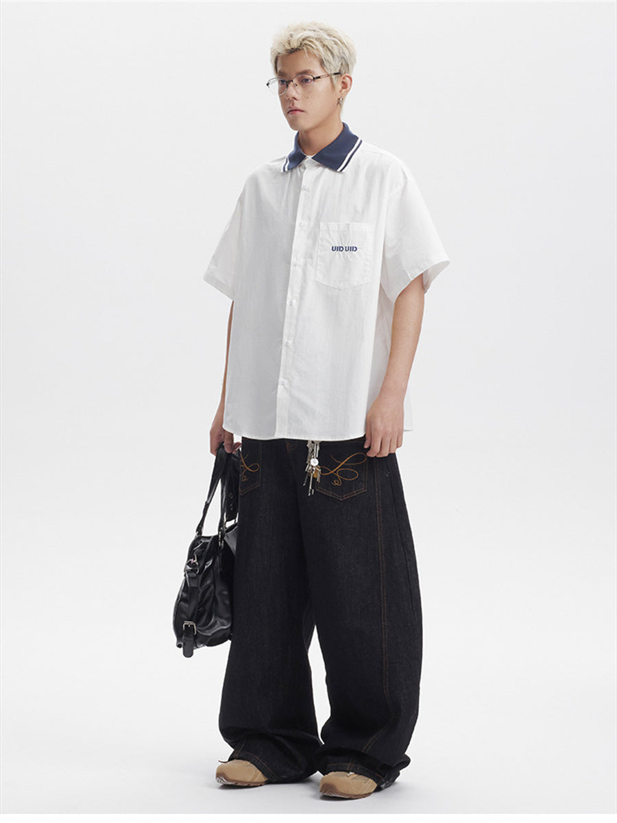 Liber SS Men's Lettering Embroidered Smock Shirt