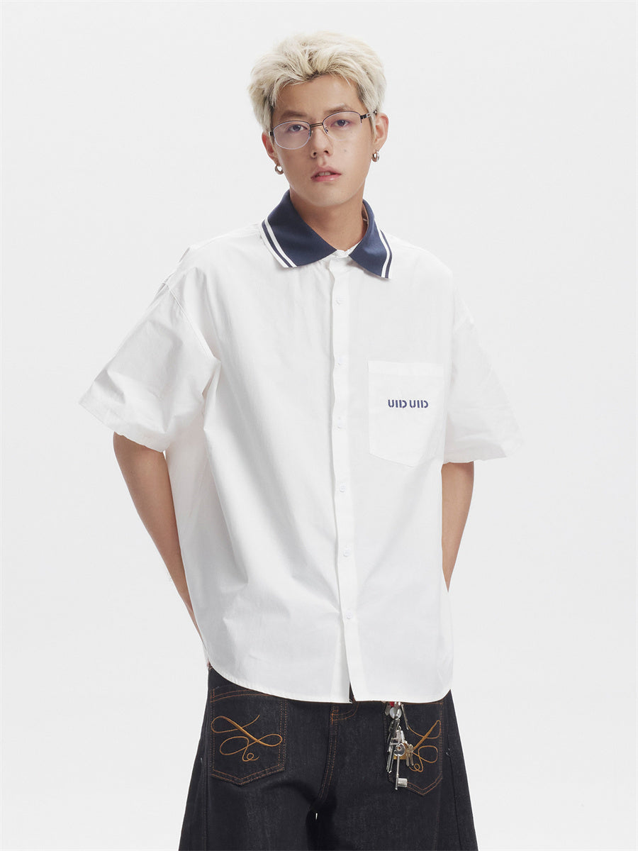 Liber SS Men's Lettering Embroidered Smock Shirt