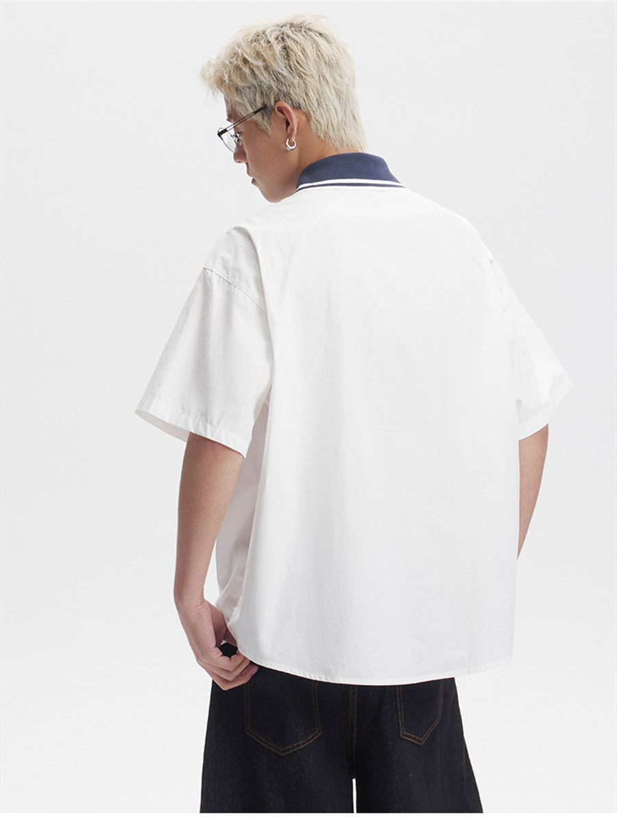 Liber SS Men's Lettering Embroidered Smock Shirt