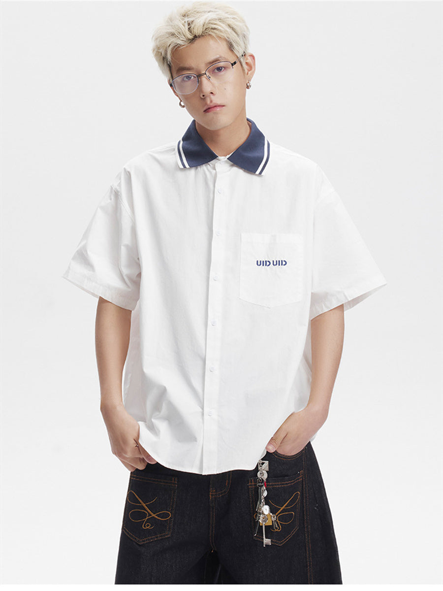 Liber SS Men's Lettering Embroidered Smock Shirt