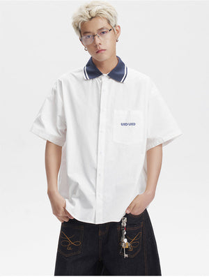 Liber SS Men's Lettering Embroidered Smock Shirt