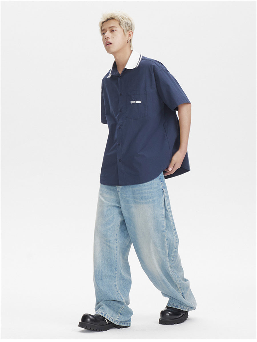 Liber SS Men's Lettering Embroidered Smock Shirt