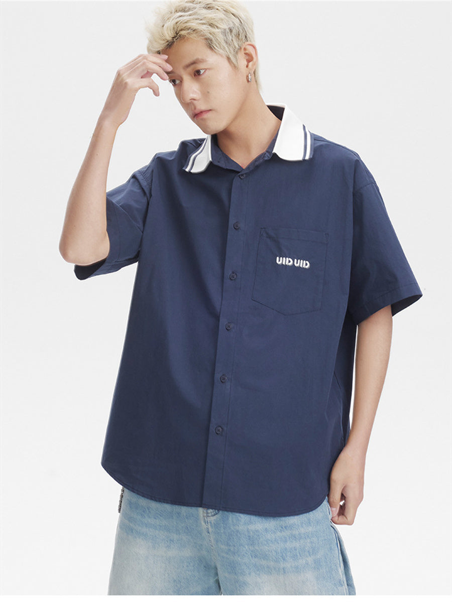 Liber SS Men's Lettering Embroidered Smock Shirt