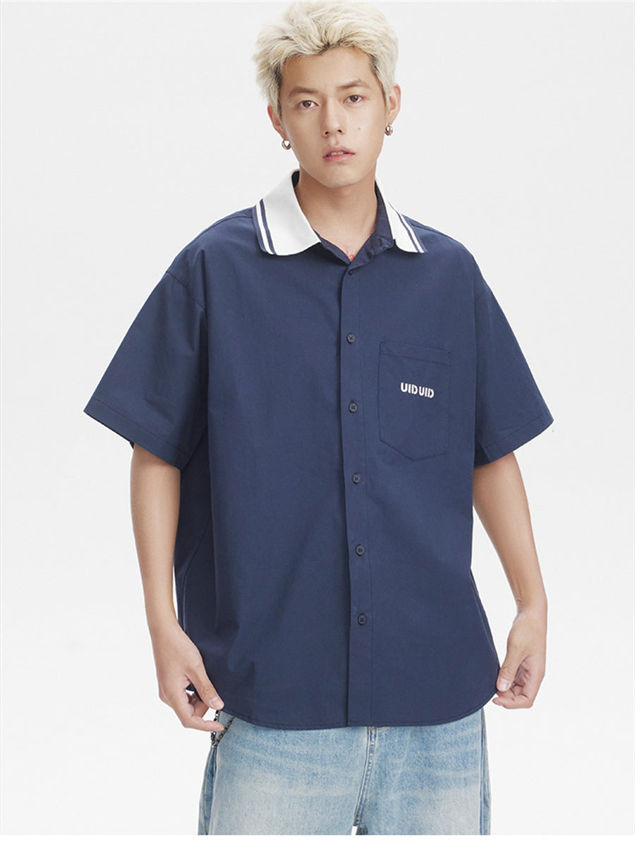 Liber SS Men's Lettering Embroidered Smock Shirt