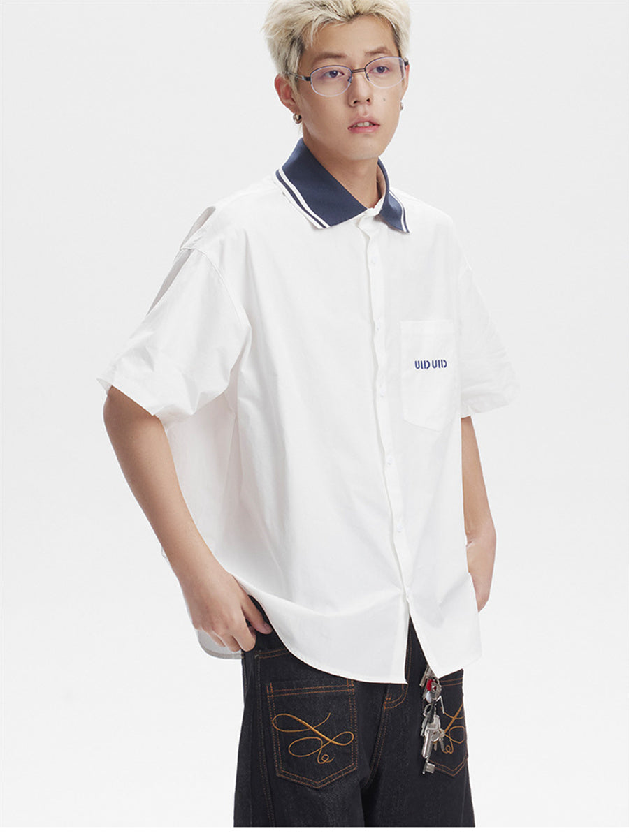Liber SS Men's Lettering Embroidered Smock Shirt