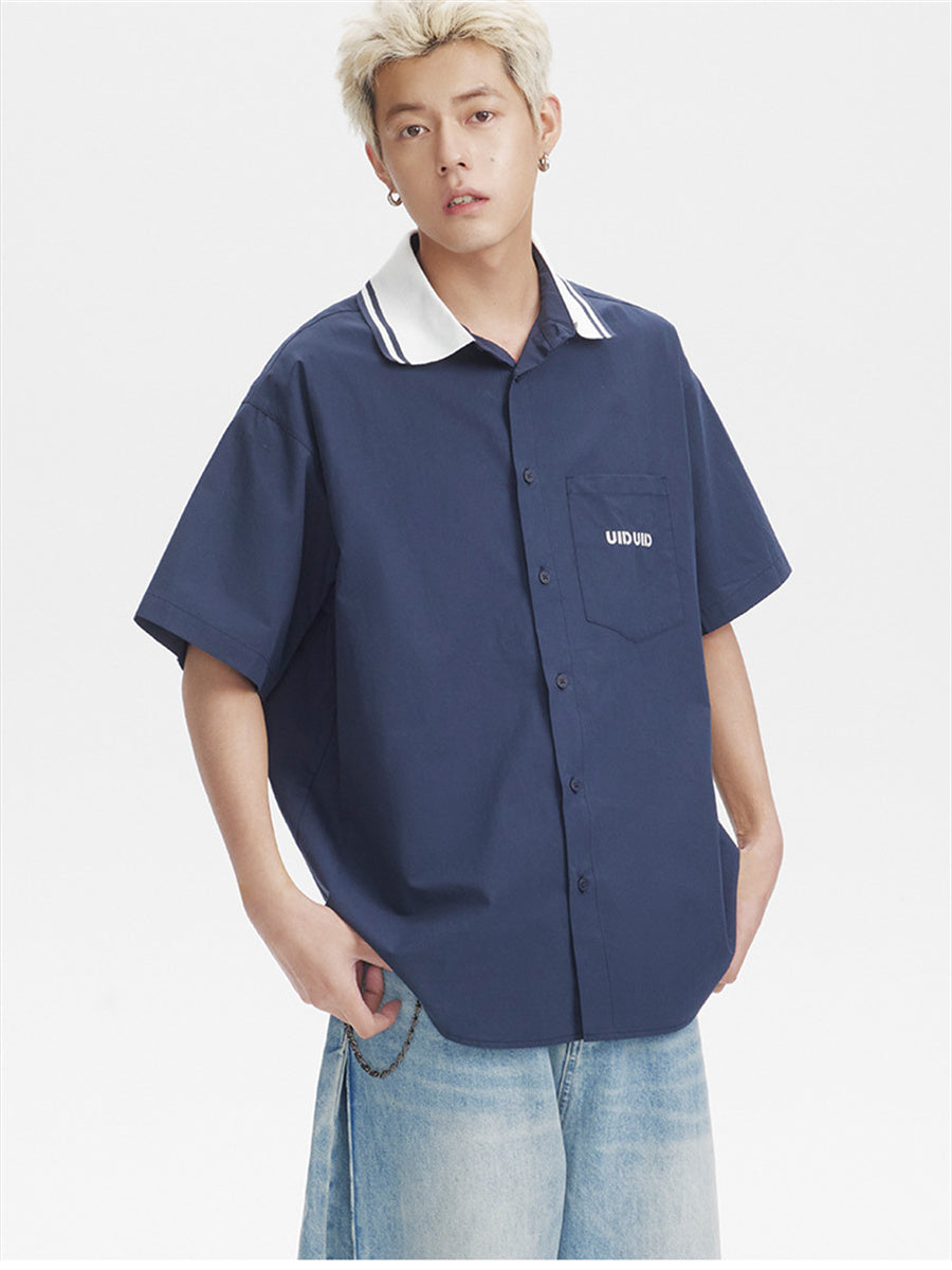 Liber SS Men's Lettering Embroidered Smock Shirt