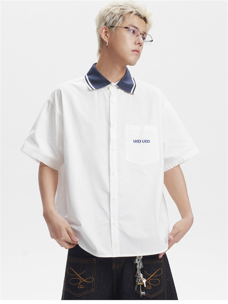 Liber SS Men's Lettering Embroidered Smock Shirt
