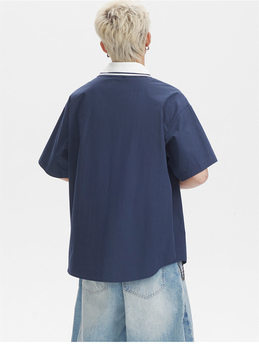 Liber SS Men's Lettering Embroidered Smock Shirt