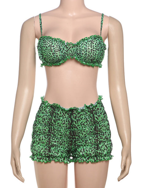 Liber Summer Women's Backless Leopard 2-piece Sets