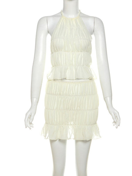 Liber Autumn Women's Pleated Solid Color 2-piece Sets