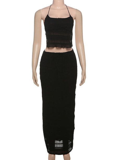 Liber Spring Women's Pleated Solid Color 2-piece Sets