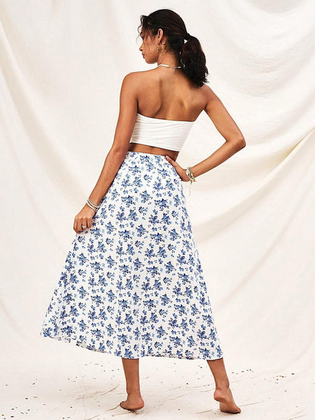 Liber Summer Women Slit Floral Skirts