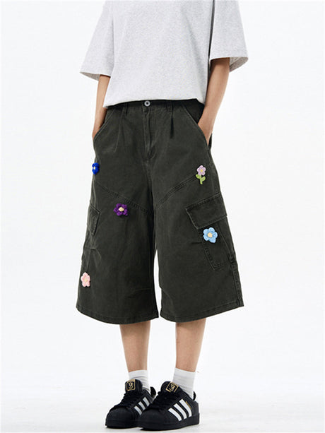 Liber Summer Men's Multiple pockets Plants and Flowers Shorts