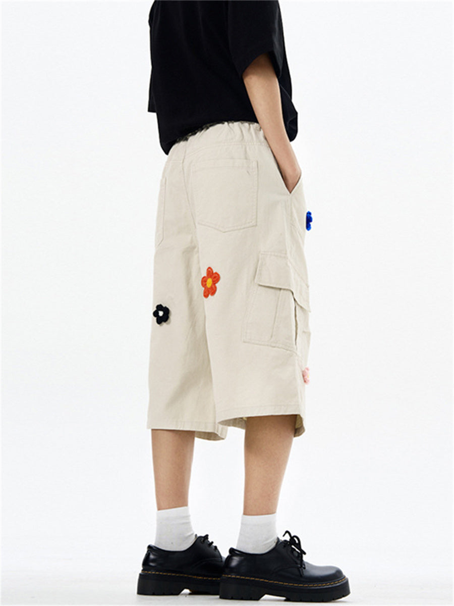 Liber Summer Men's Multiple pockets Plants and Flowers Shorts