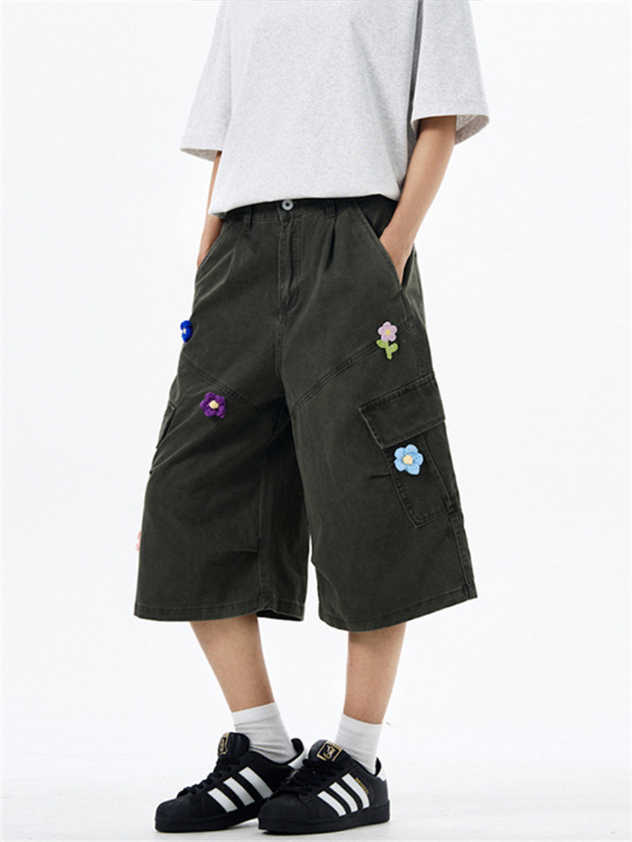 Liber Summer Men's Multiple pockets Plants and Flowers Shorts