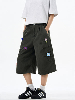 Liber Summer Men's Multiple pockets Plants and Flowers Shorts
