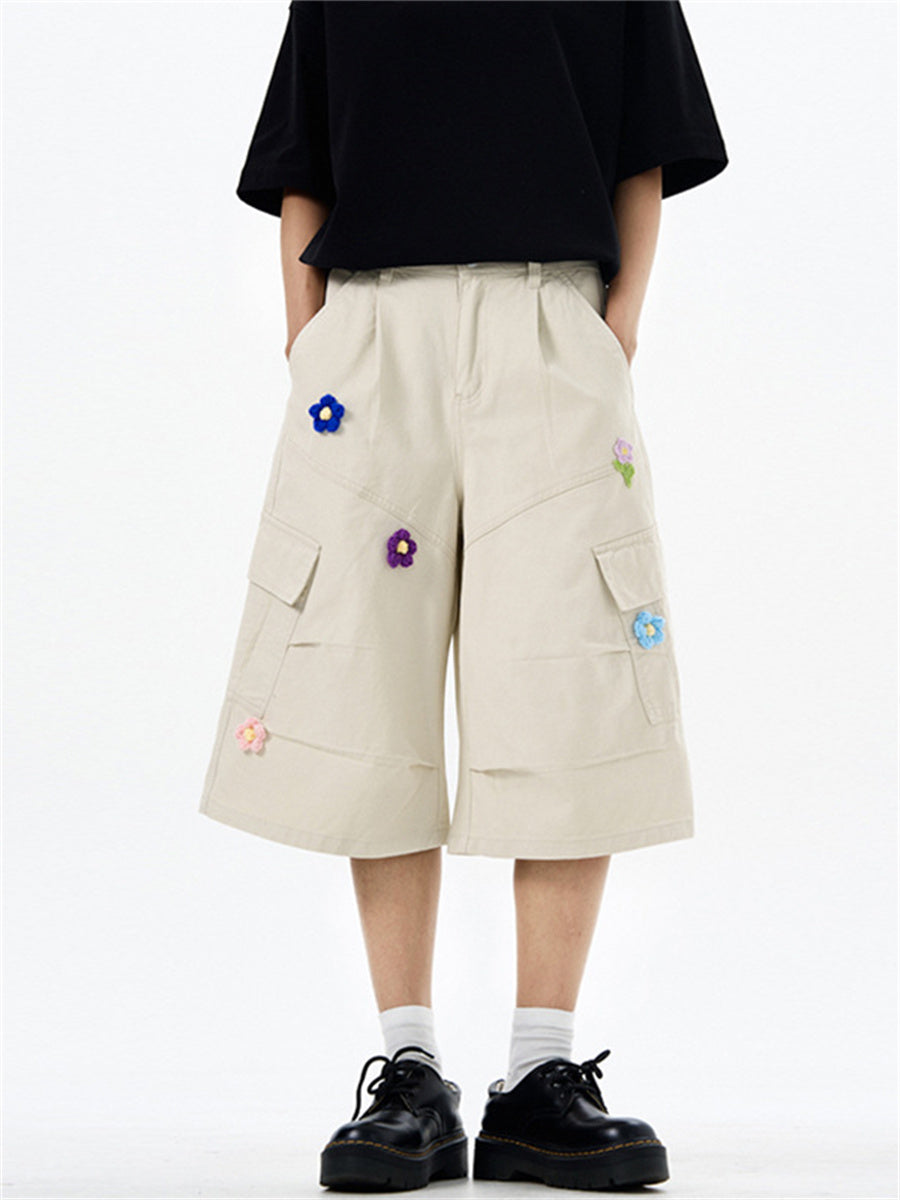 Liber Summer Men's Multiple pockets Plants and Flowers Shorts